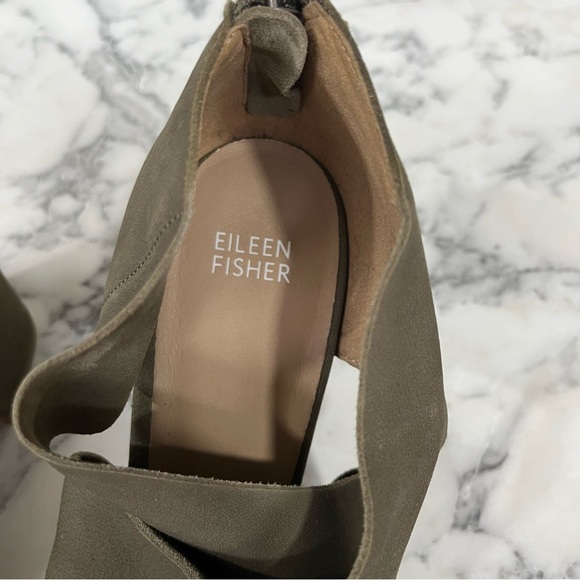 Eileen Fisher Marla Women's Sandals Block Heel Olive Green Suede Leather Size 11 - Picture 2 of 11